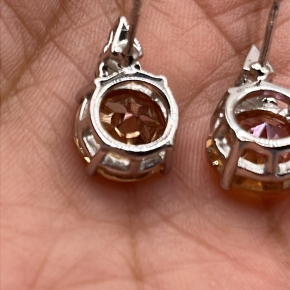 Earrings Orange Quartz Citrine Stud With Topaz Accent Stones Oversized  925 - Picture 8 of 10